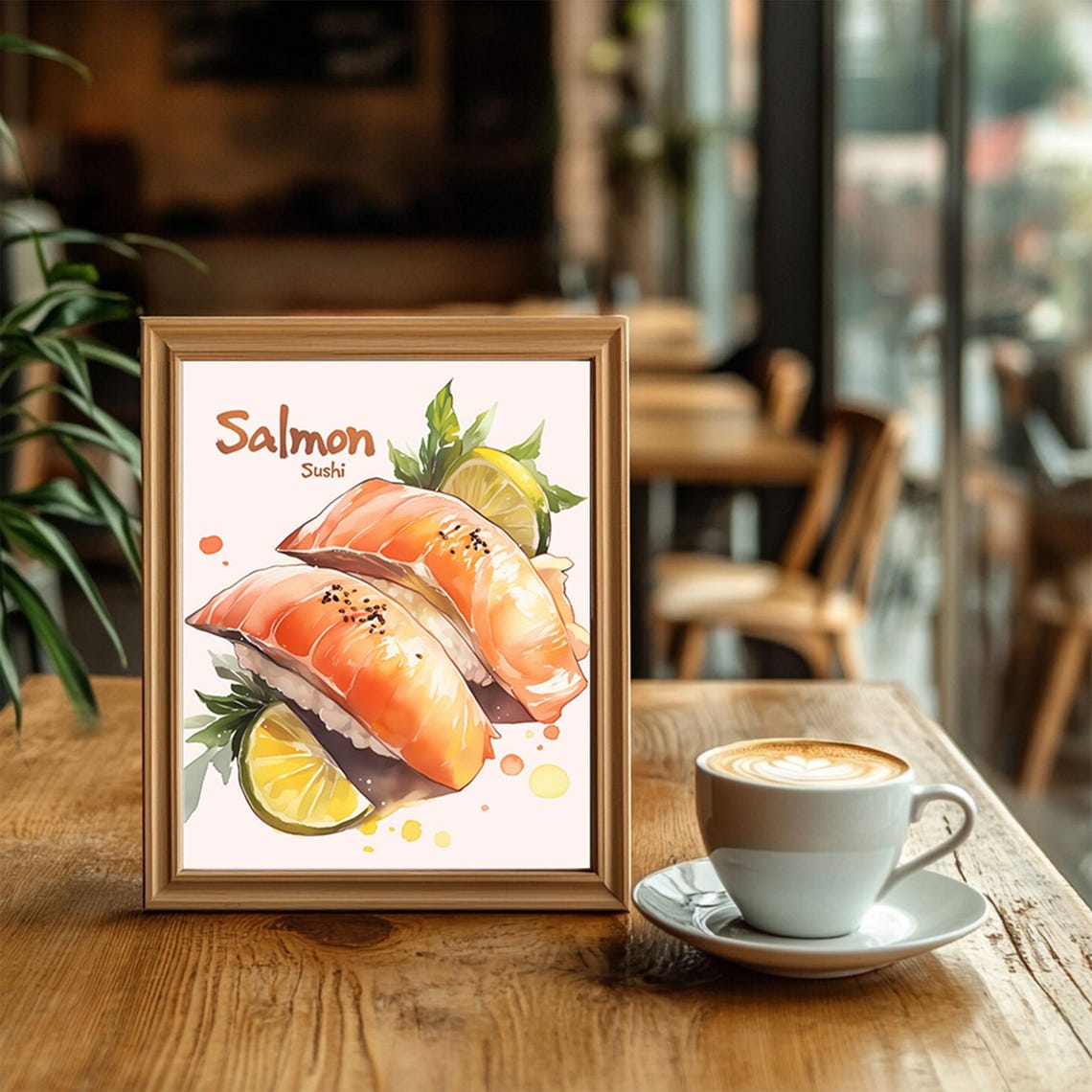 Salmon Sushi Watercolor Two Nigiri Lemon Food Kitchen Art Poster - Image 2