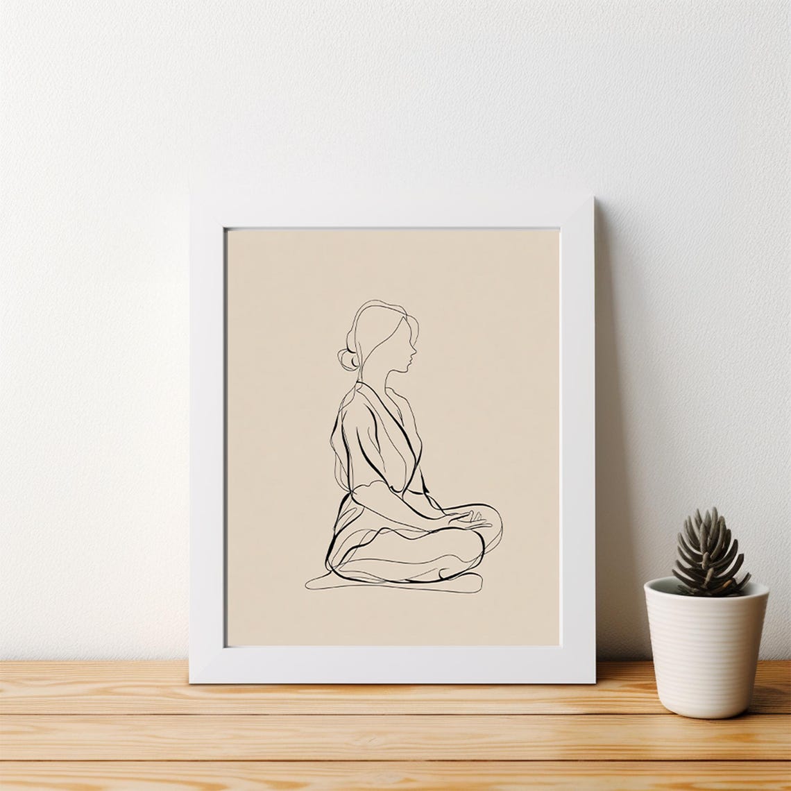 Minimalist Line Art Woman Meditating Continuous Drawing Yoga Poster - Image 4