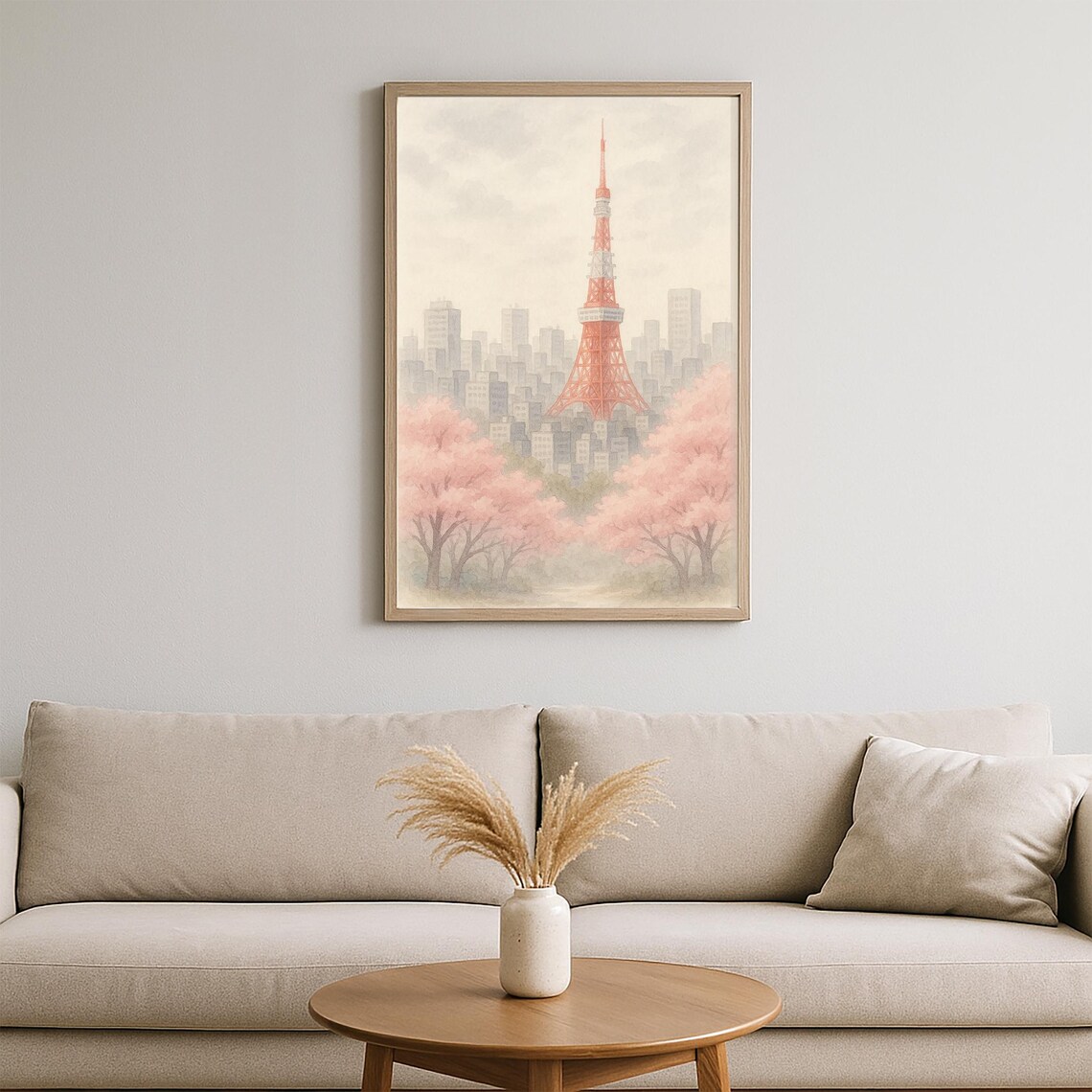 Tokyo Tower Watercolor Cherry Blossom Spring Japan City Poster - Image 2