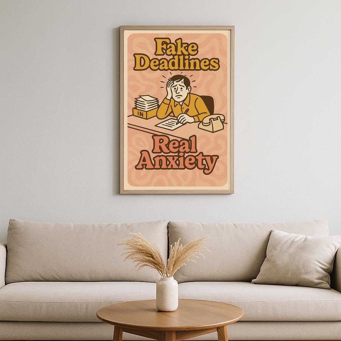 Fake Deadlines Real Anxiety Poster Retro Funny Office Wall Art 70s Groovy Work Humor Decor - Image 4