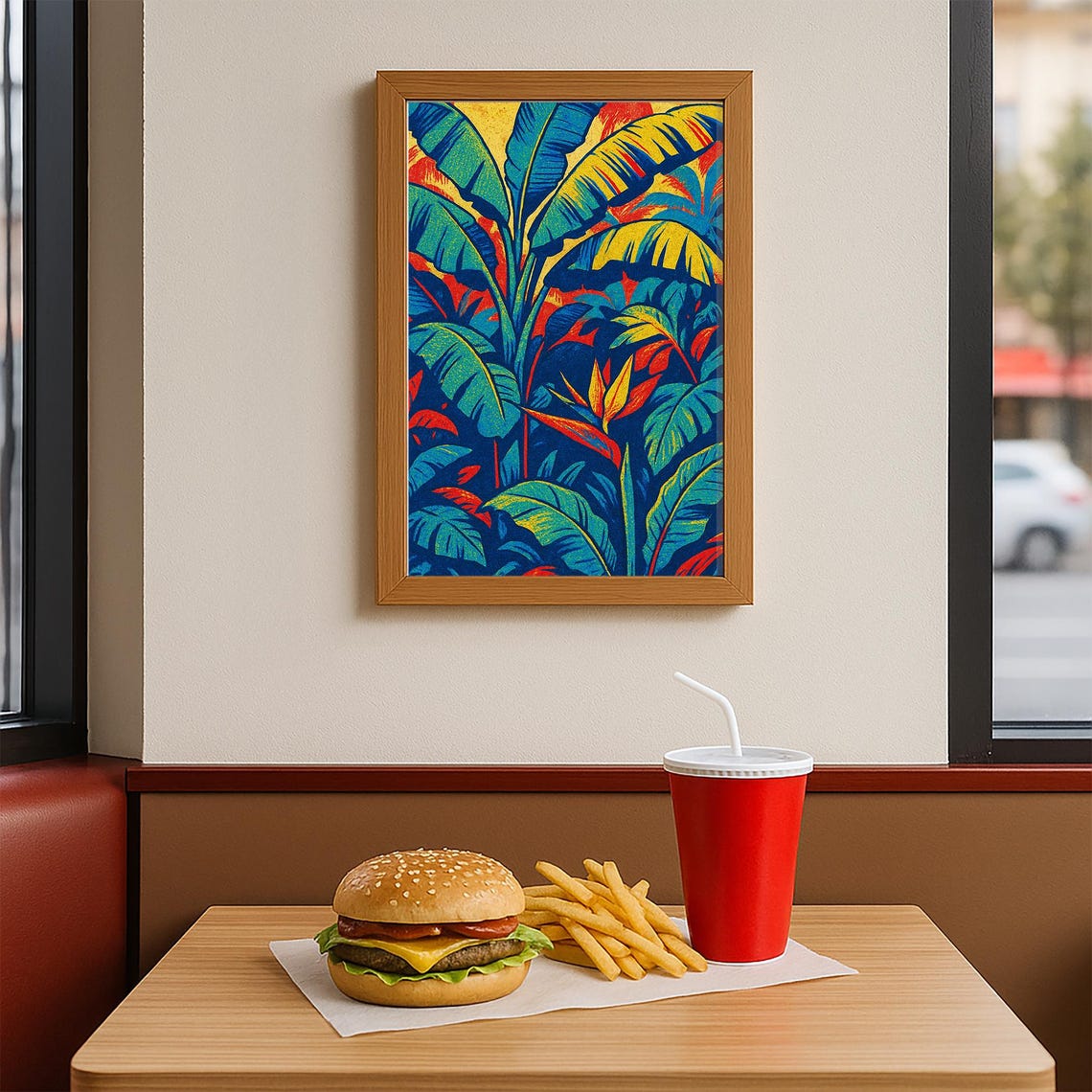 Vibrant Retro Tropical Jungle With Banana Leaves and Bloom Poster - Image 3