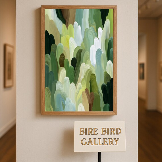 Forest Abstract Brushstroke Wall Art Green Botanical Nature Print For Modern Natural Living Room Or Office Decor