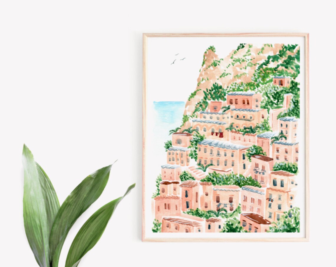 Amalfi Coast Watercolor Art Print, Italian Shore - Image 3