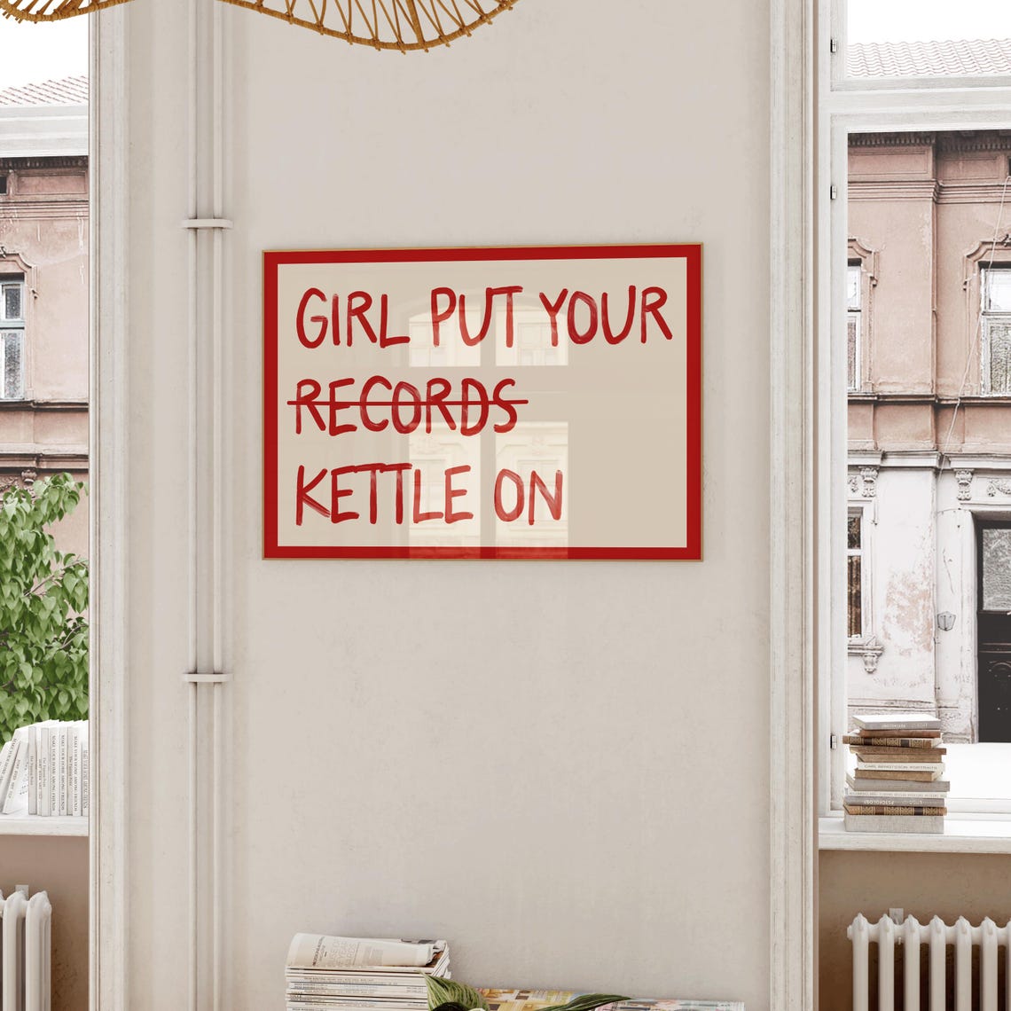 Girl Put Your Kettle On Red Hand Lettered Kitchen Humor Print - Image 2