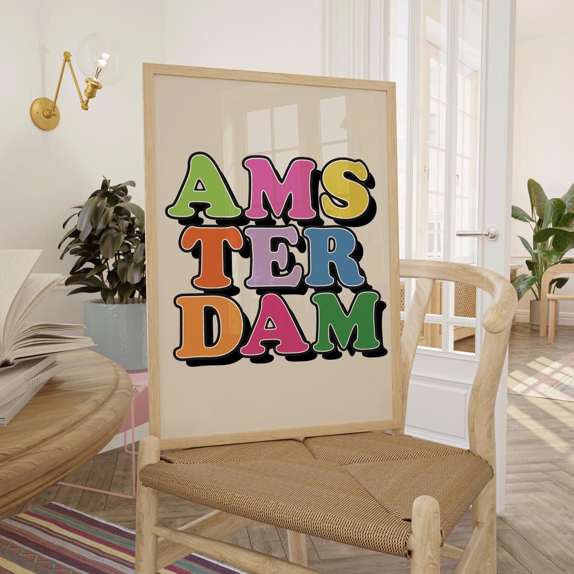 Amsterdam City Typography Poster with Retro Bubble Letter Design - Image 2
