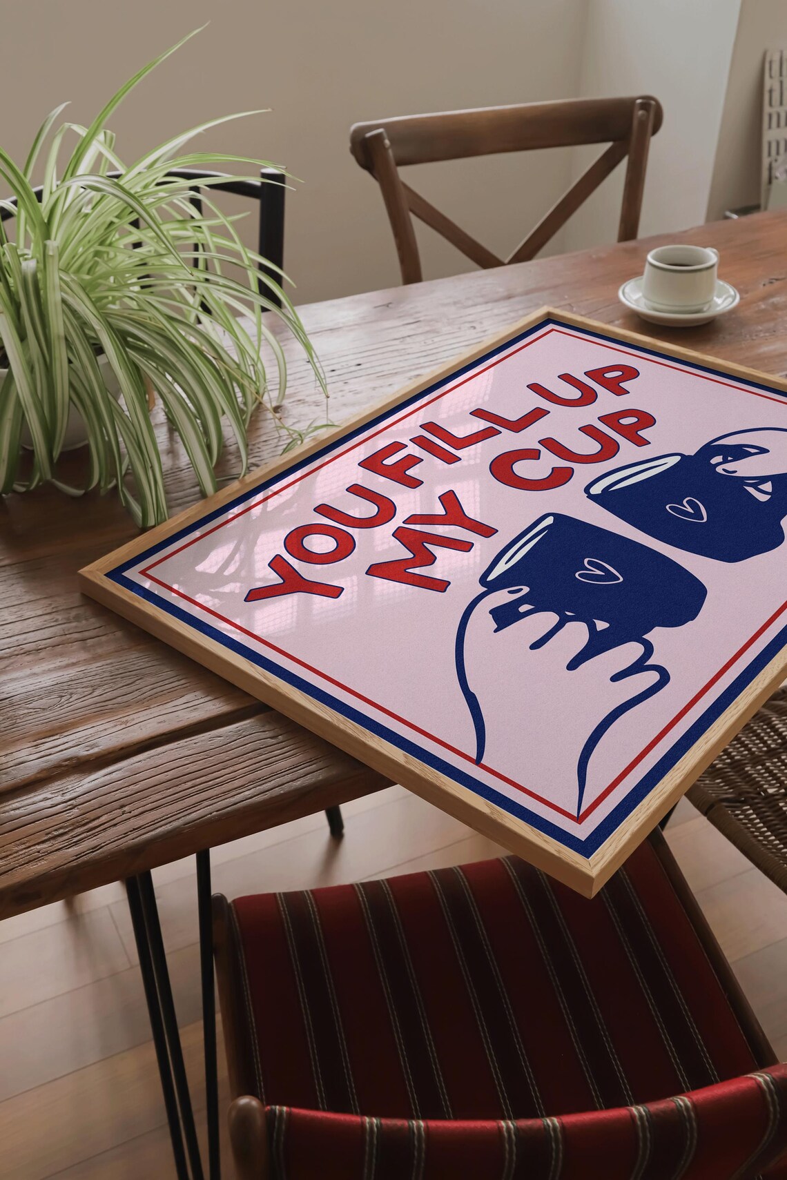 You Fill Up My Cup Navy Blue Coffee Toast Friendship Art Print