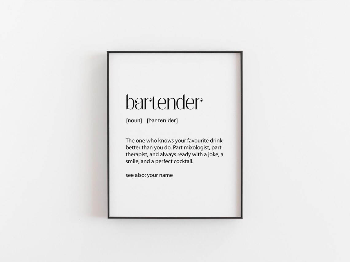 Personalized Bartender Definition Print, Funny Bar Decor