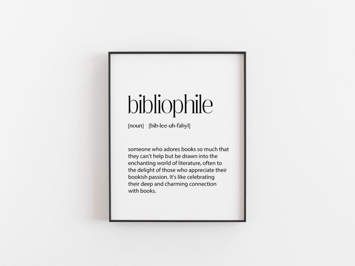 Bibliophile Definition Dictionary Art Poster Gift for Book Lovers