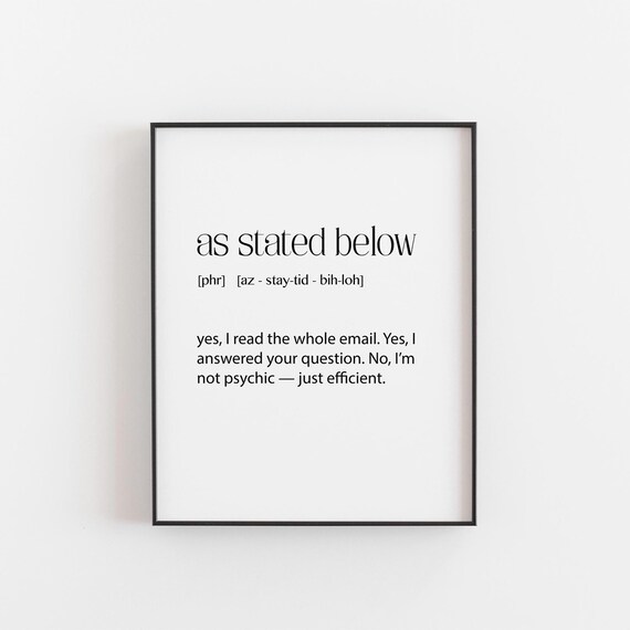 As Stated Below Funny Office Definition Email Humor Wall Poster