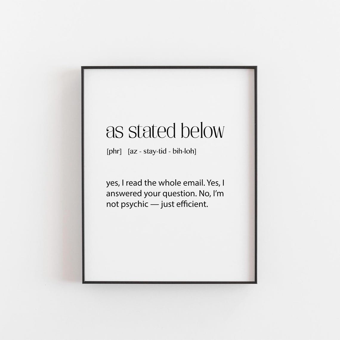 As Stated Below Funny Office Definition Email Humor Wall Poster