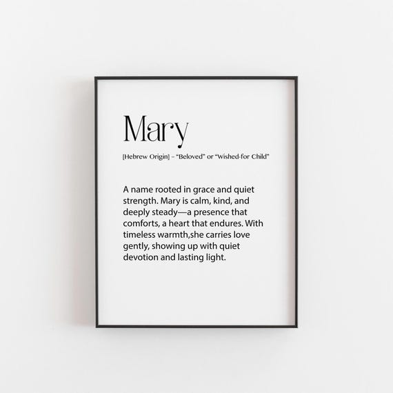 Mary Name Meaning Print Personalized Wall Art For Nursery Or Baby Girl Beloved Child Definition Gift Minimalist Decor Birthday