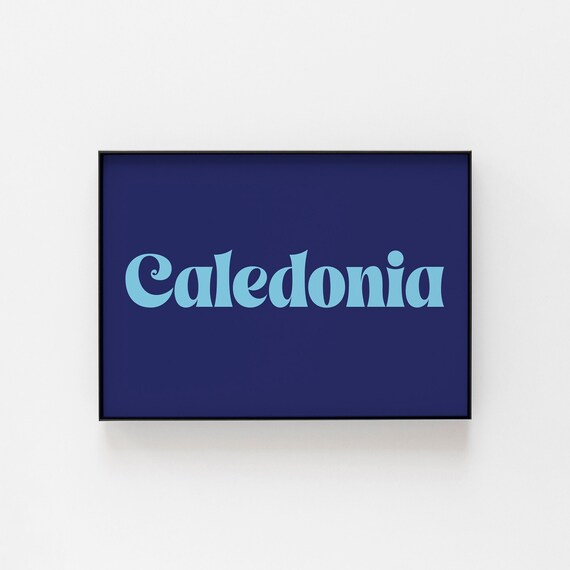 Caledonia Scotland Retro Navy Blue Typography Word Art Poster
