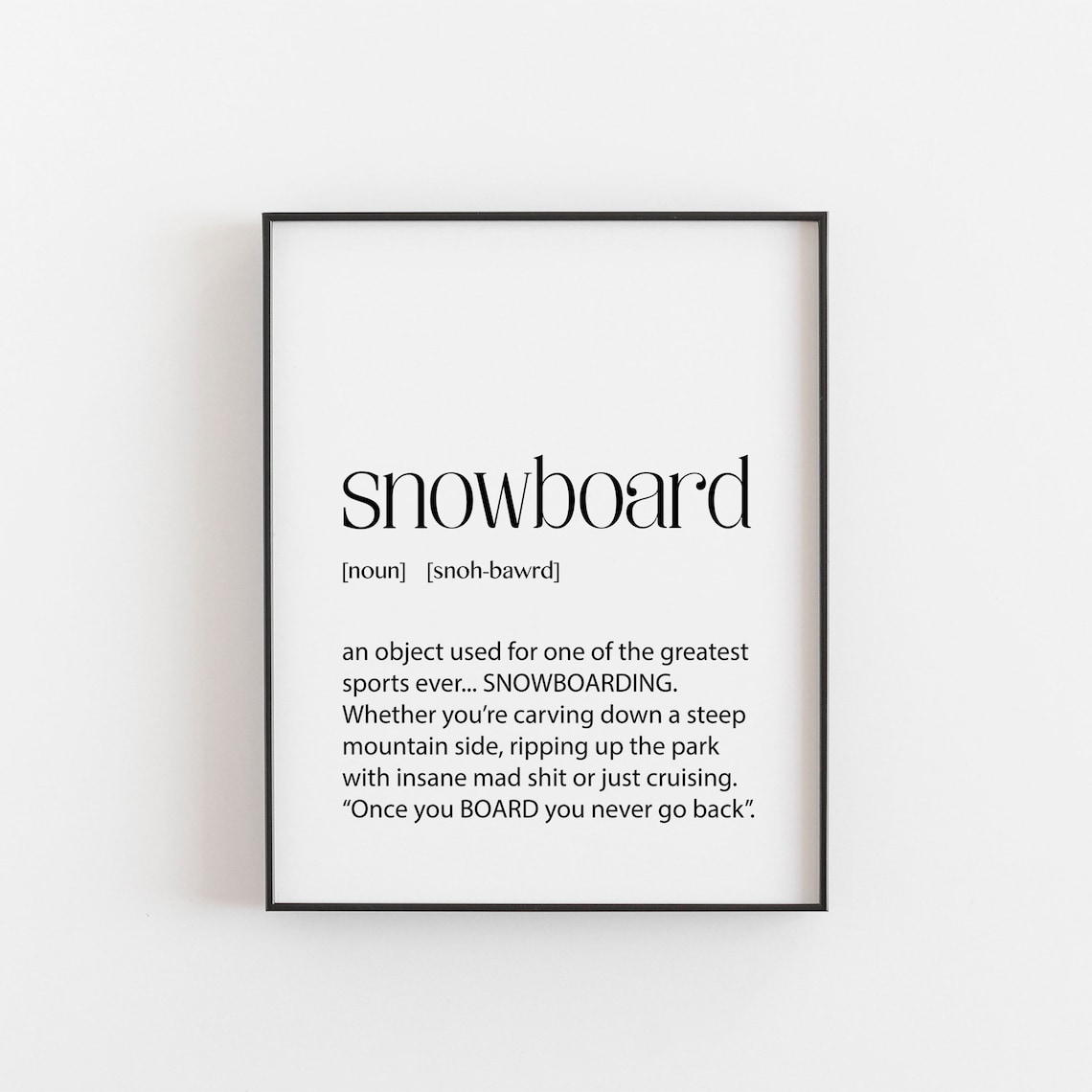 Snowboard Wall Art Definition, Gift for a Snowboarder