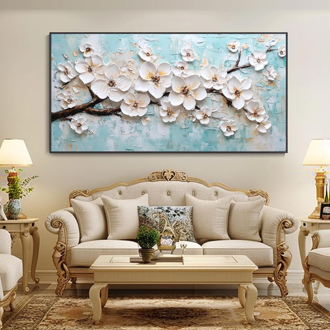 White Cherry Blossoms Branch Textured Spring Floral Art Poster - Image 4