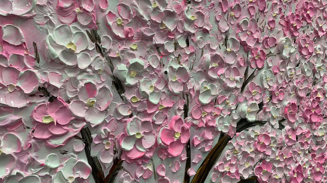 Blossom Trees, Pink Custom Palette Knife Art Print - Image 4