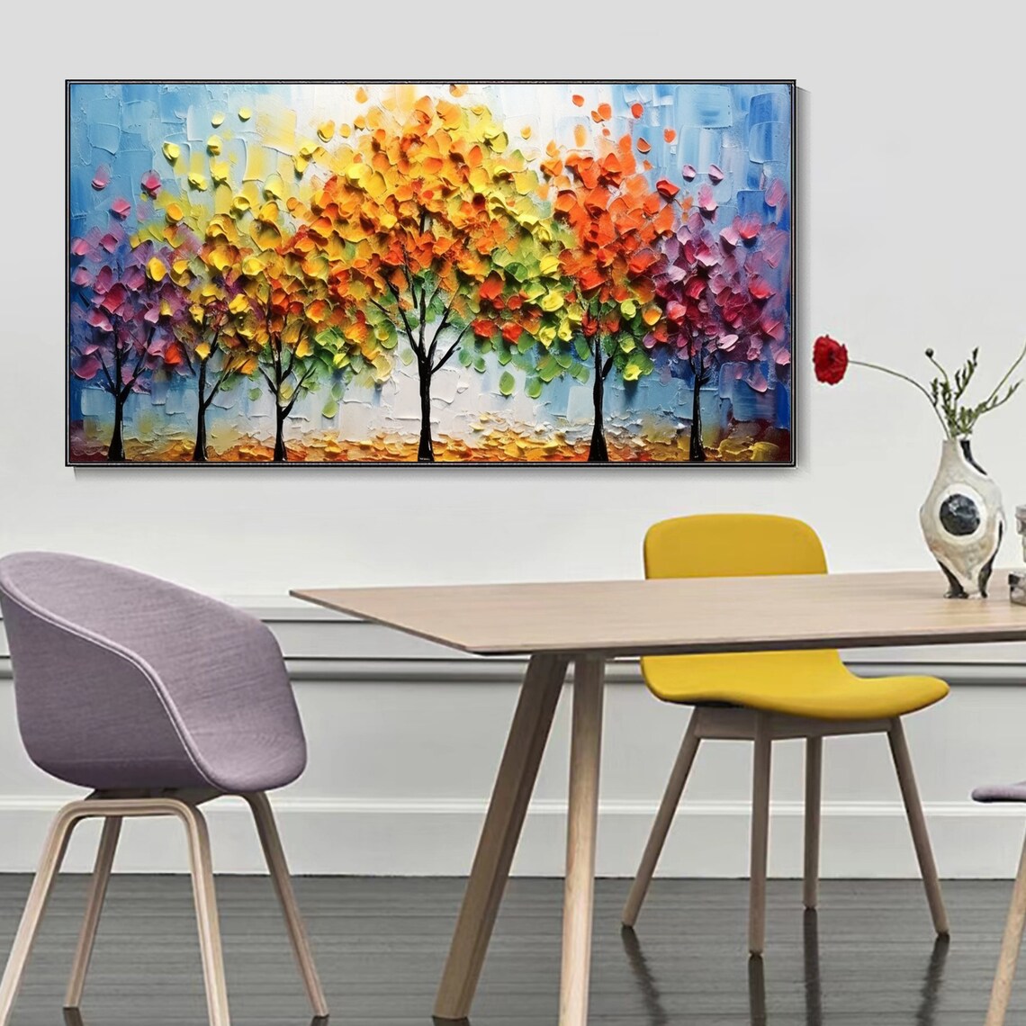 Custom Autumn Forest Falling Leaves Oil Painting Art Print - Image 2