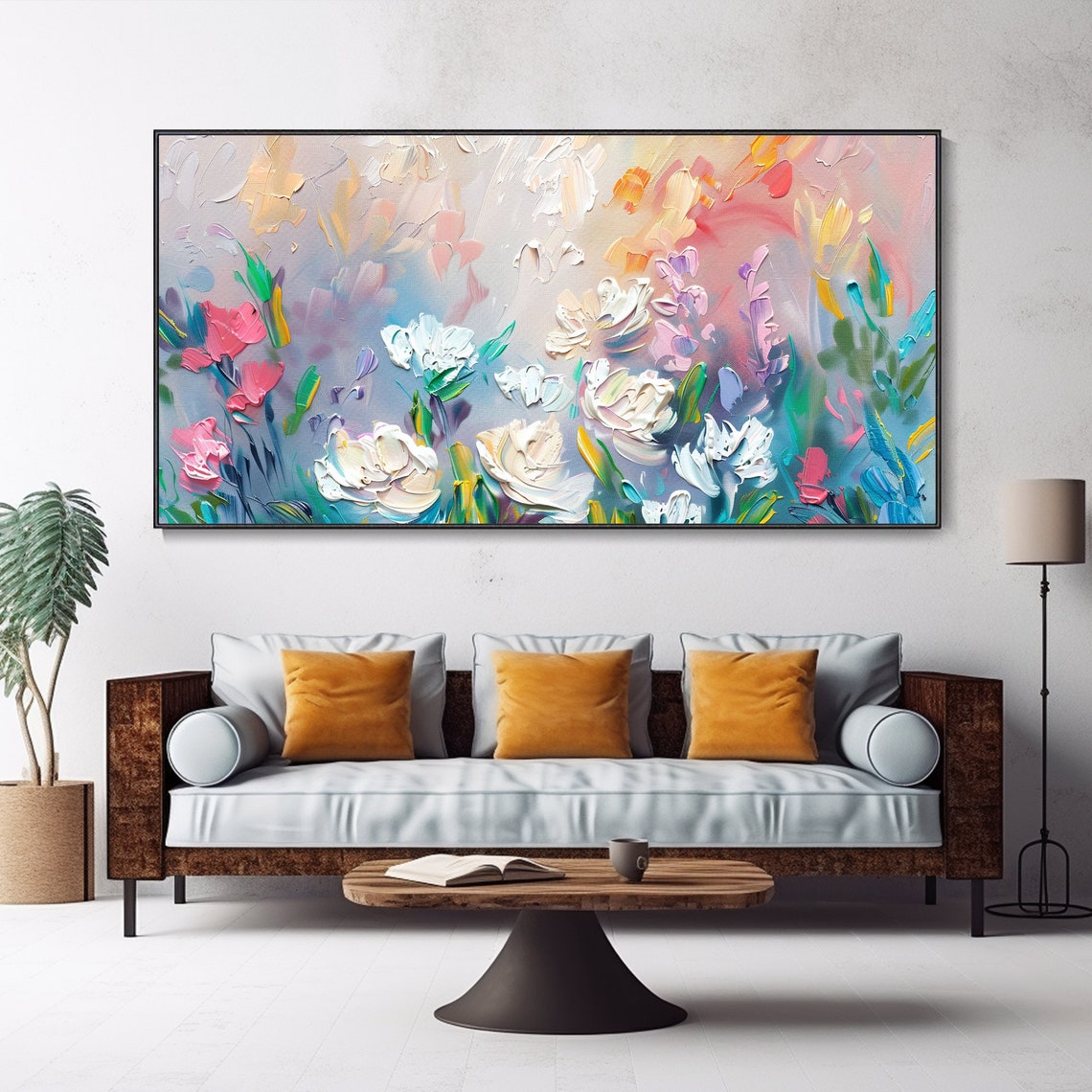 Pastel White Roses Abstract Floral Impasto Oil Painting Poster - Image 4