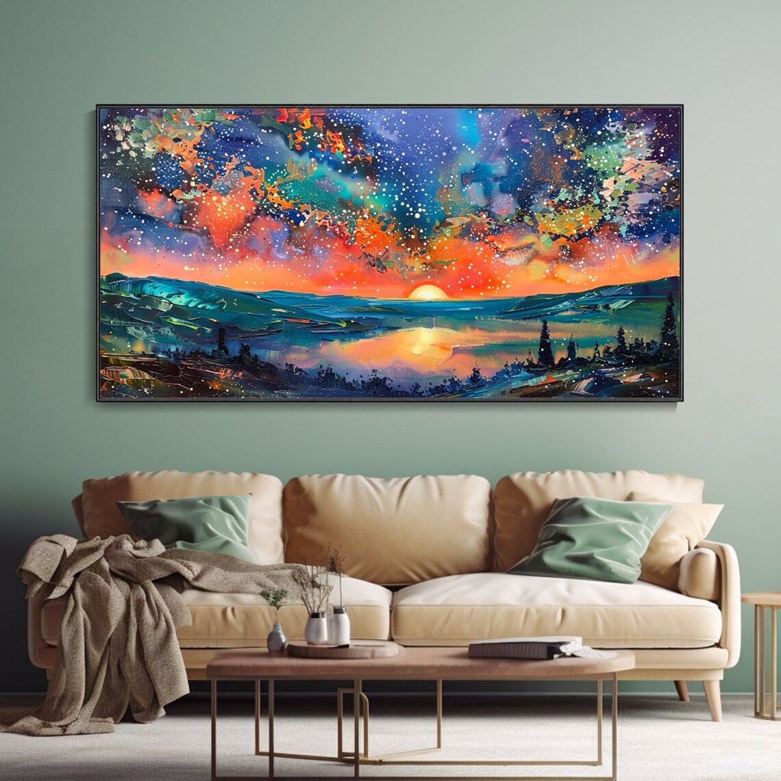 Abstract Dreamscape Star Aurora Landscape Wall Art Original Forest Lake Oil Painting Bedroom Wall Decor Housewarming Gift Mysterious - Image 3