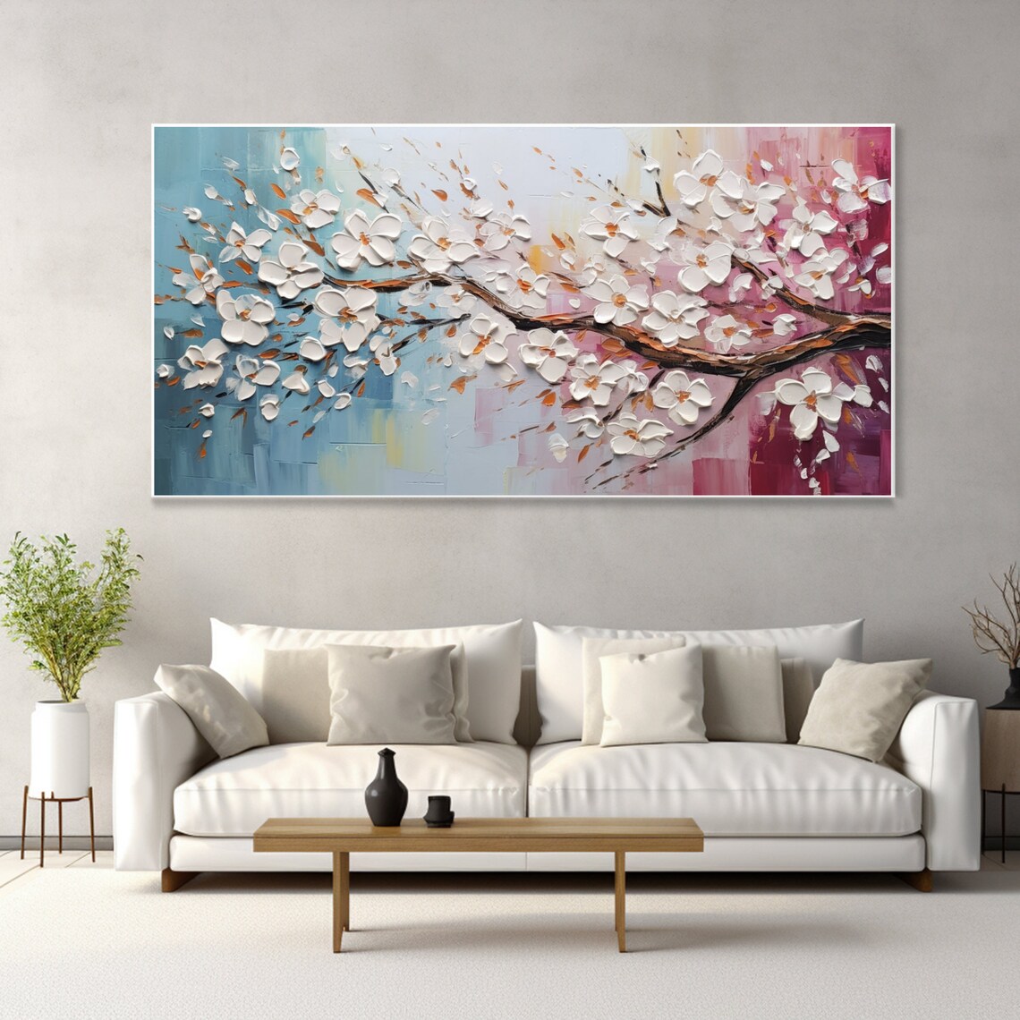 Cherry Blossom Tree Oil Painting, Boho Spring Art Print - Image 3