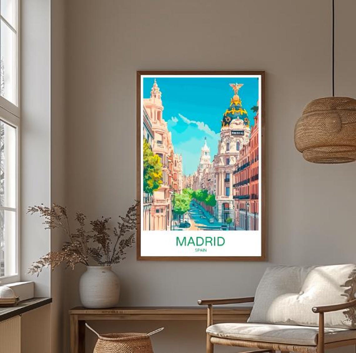Madrid Gran Via Street with Metropolis Building Historic Poster - Image 3
