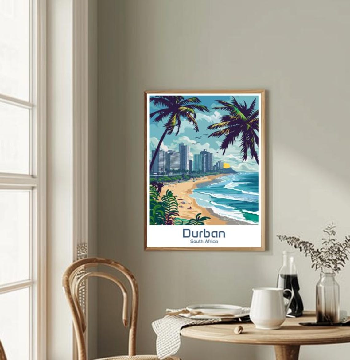Durban South Africa Beachfront Skyline Palms Golden Sun Poster - Image 2