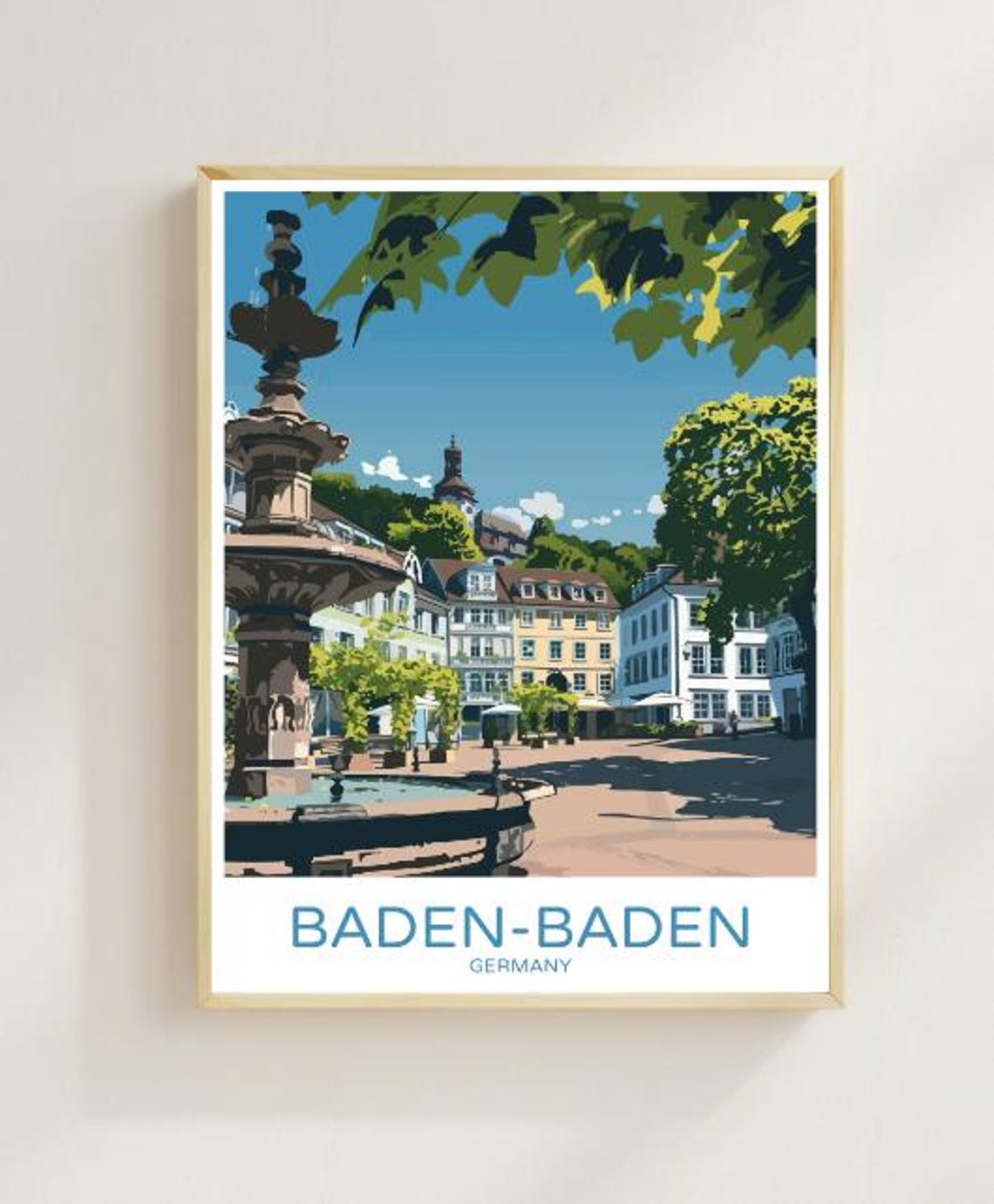Baden-Baden Germany Spa Town Fountain Square Sunny Plaza Poster