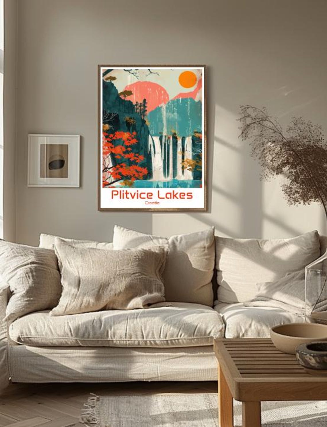 Plitvice Lakes Croatia Autumn Waterfalls Sunset Glow Scene Poster - Image 3