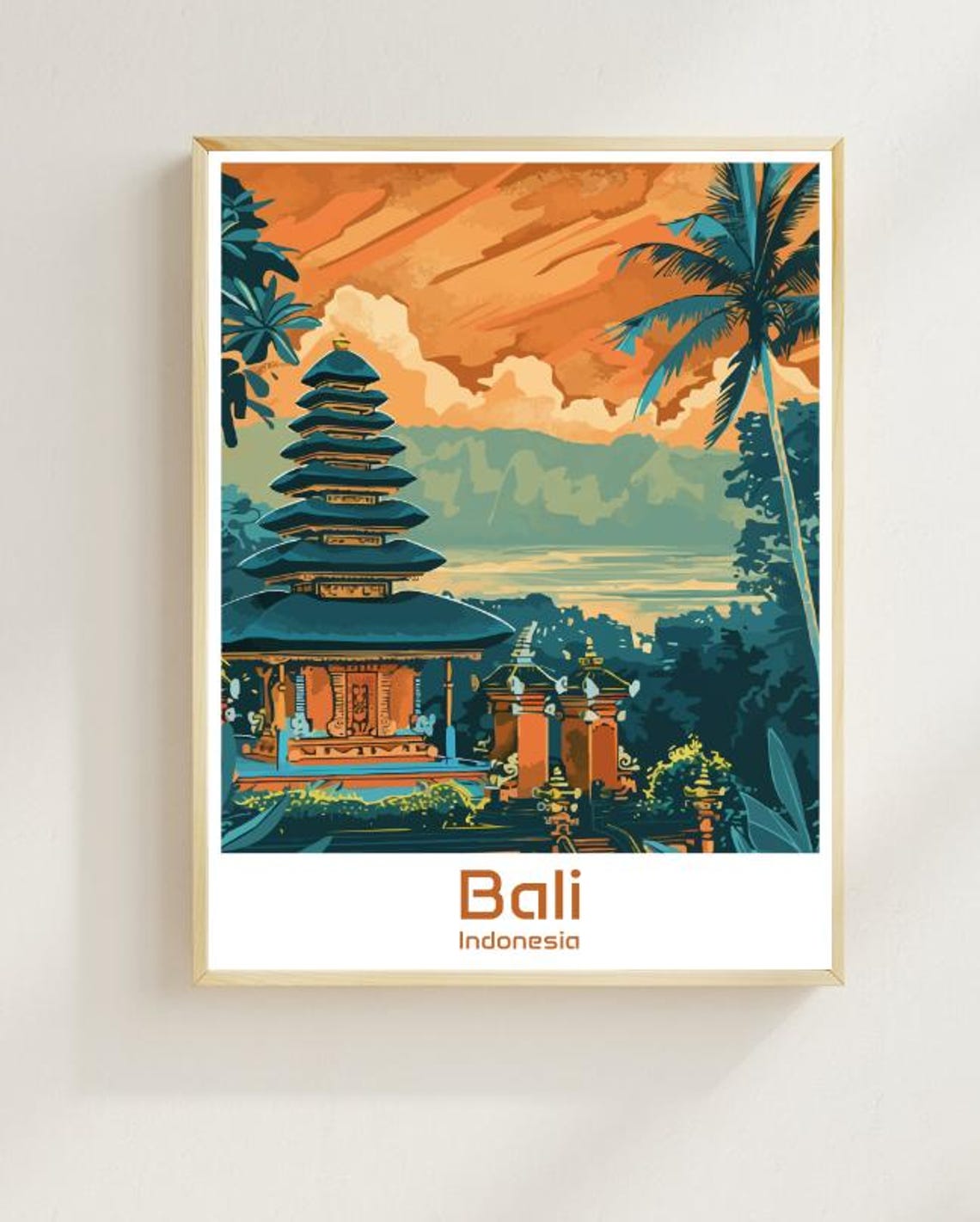 Bali Indonesia Tiered Temple Pagoda Among Palms At Sunset Poster