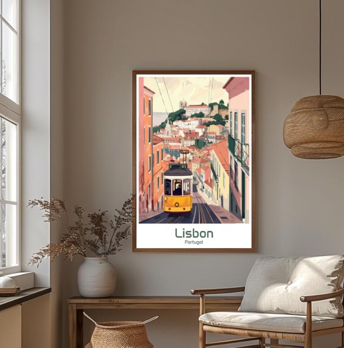 Lisbon Portugal Yellow Tram Hillside Street Vintage Style Poster - Image 4