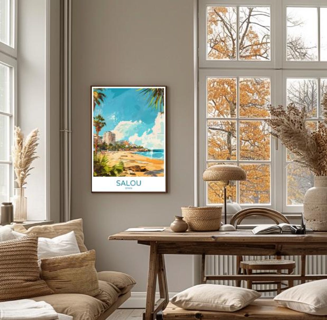 Salou Spain Beachfront Poster With Palm Trees Golden Sand Sea View - Image 4