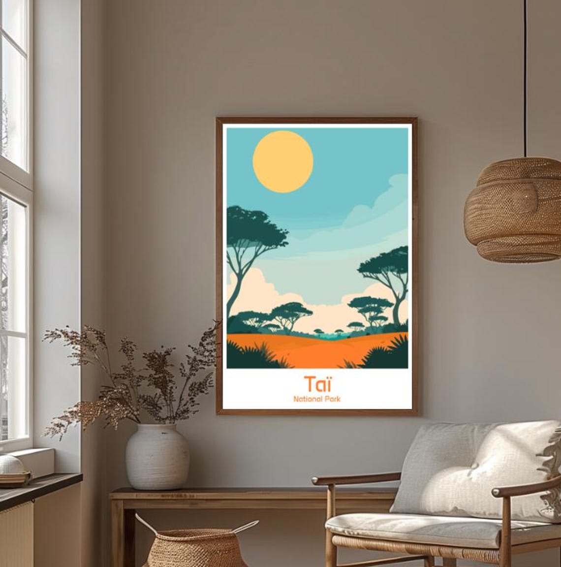 Taï National Park African Savanna Acacia Trees Sunset Art Poster - Image 4