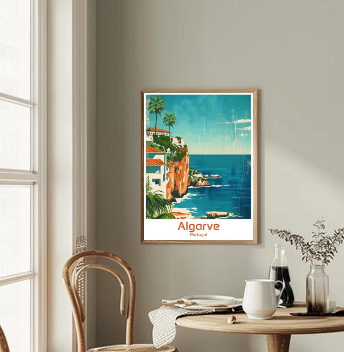 Algarve Portugal Dramatic Cliffs Palm Trees Ocean Cove Travel Poster - Image 2