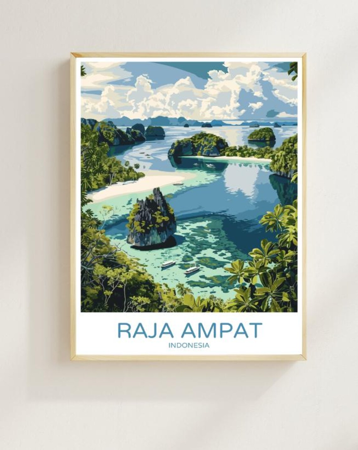Raja Ampat Indonesia Tropical Lagoon Islands Colorful Travel Poster