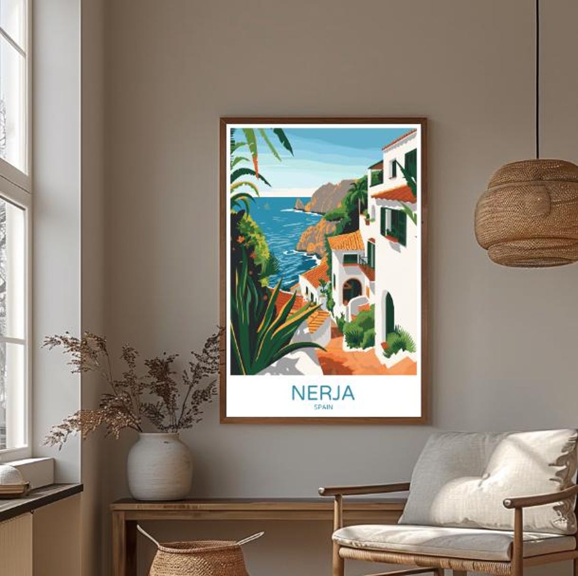 Nerja Spain Whitewashed Coastal Village Cliffside View Poster - Image 3