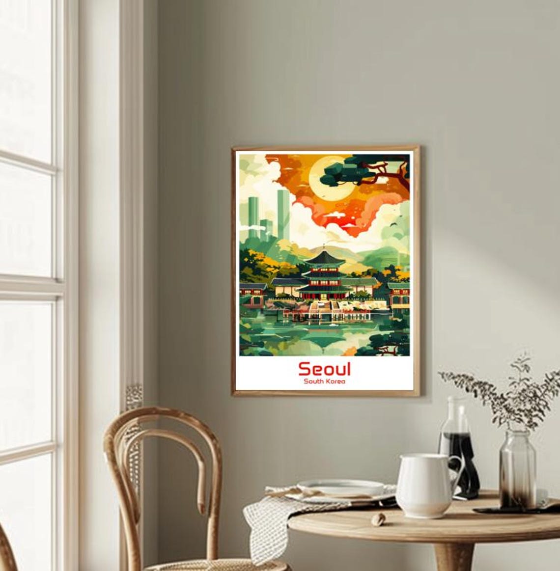Seoul South Korea Traditional Palace Pavilion Sunset Travel Poster - Image 2