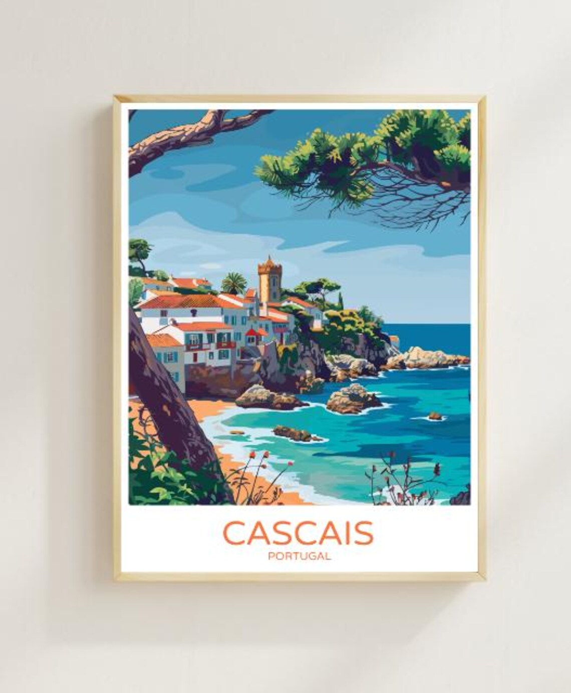 Cascais Portugal Rocky Cove Seaside Town Turquoise Water Poster