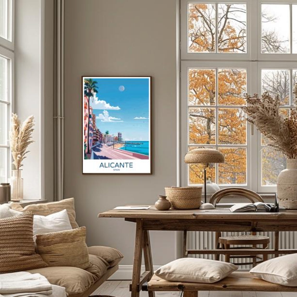 Alicante Spain Sunny Seafront Promenade Palms Beach Scene Poster - Image 4
