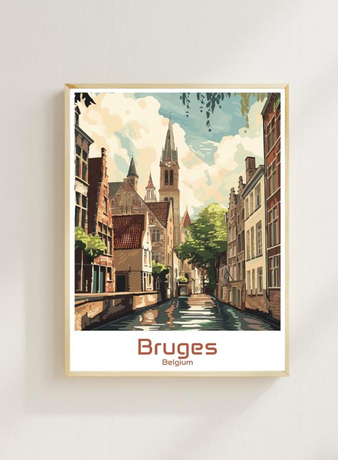 Bruges Belgium Medieval Canal and Belfry Street Travel Poster