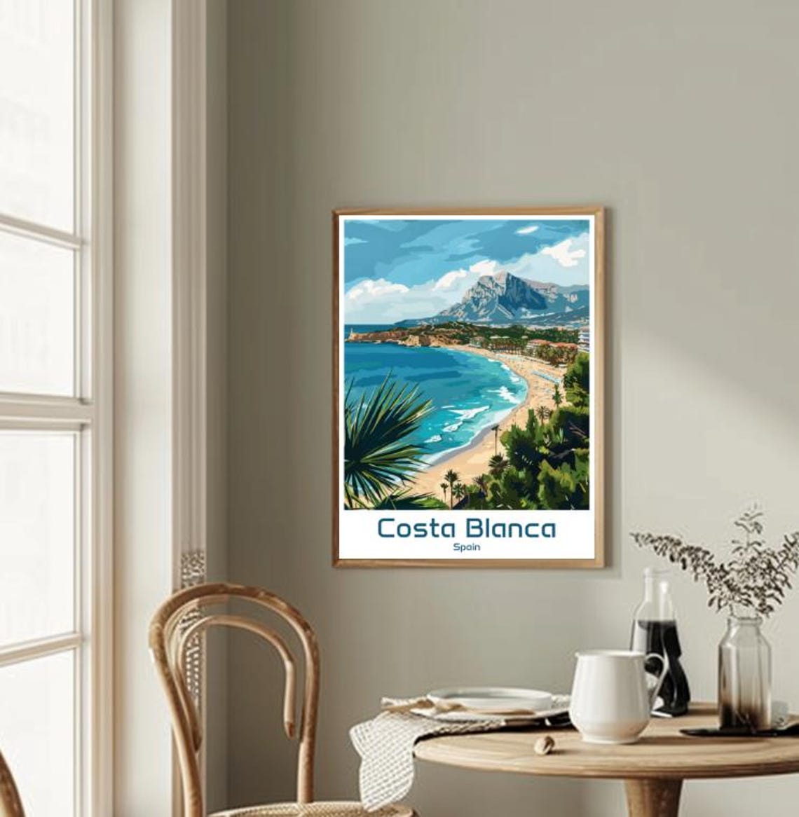 Sunny Costa Blanca Spain Sandy Beach Mountain Bay View Poster - Image 2