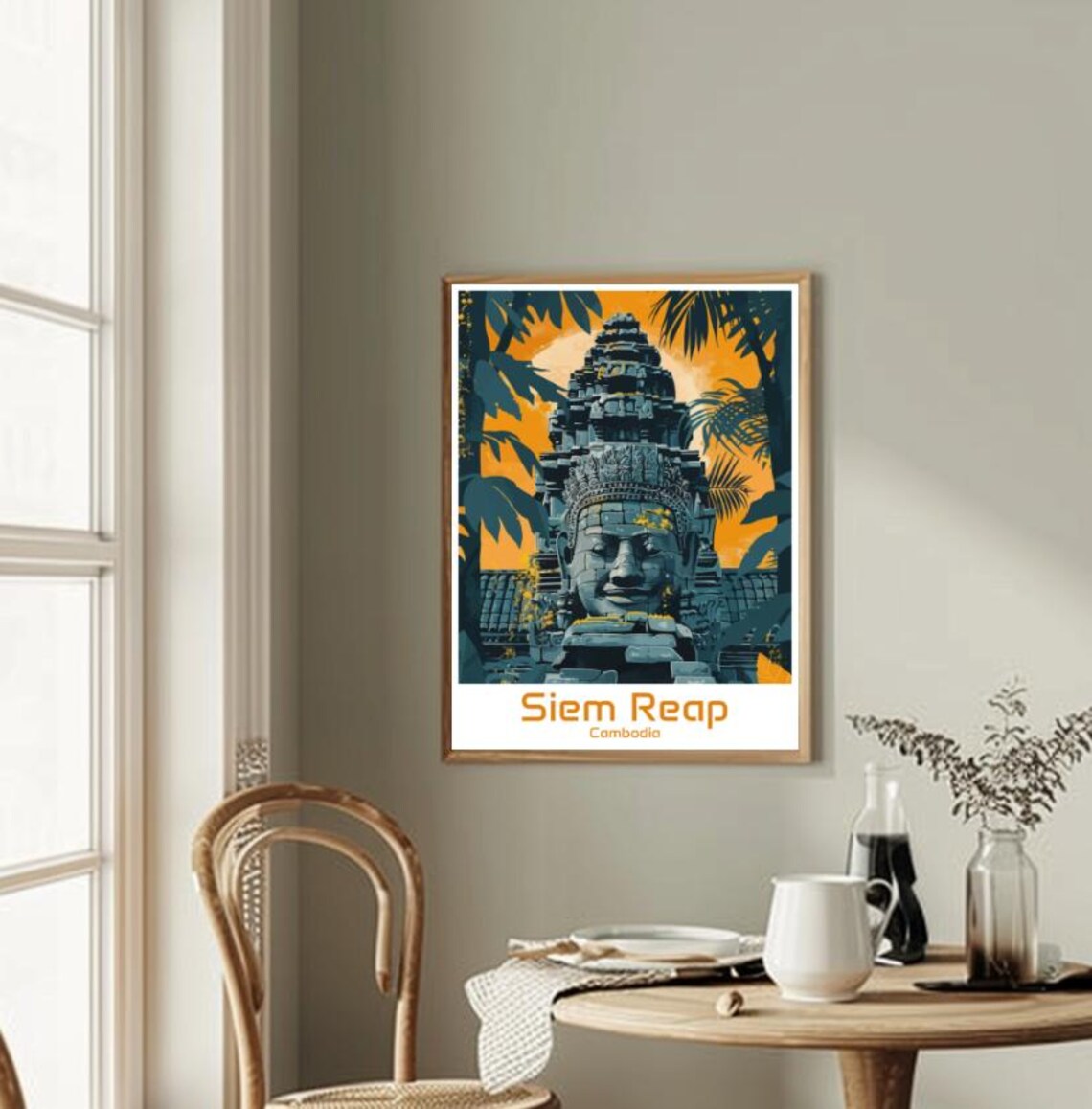 Siem Reap Cambodia Bayon Stone Face Temple At Golden Sunset Poster - Image 2