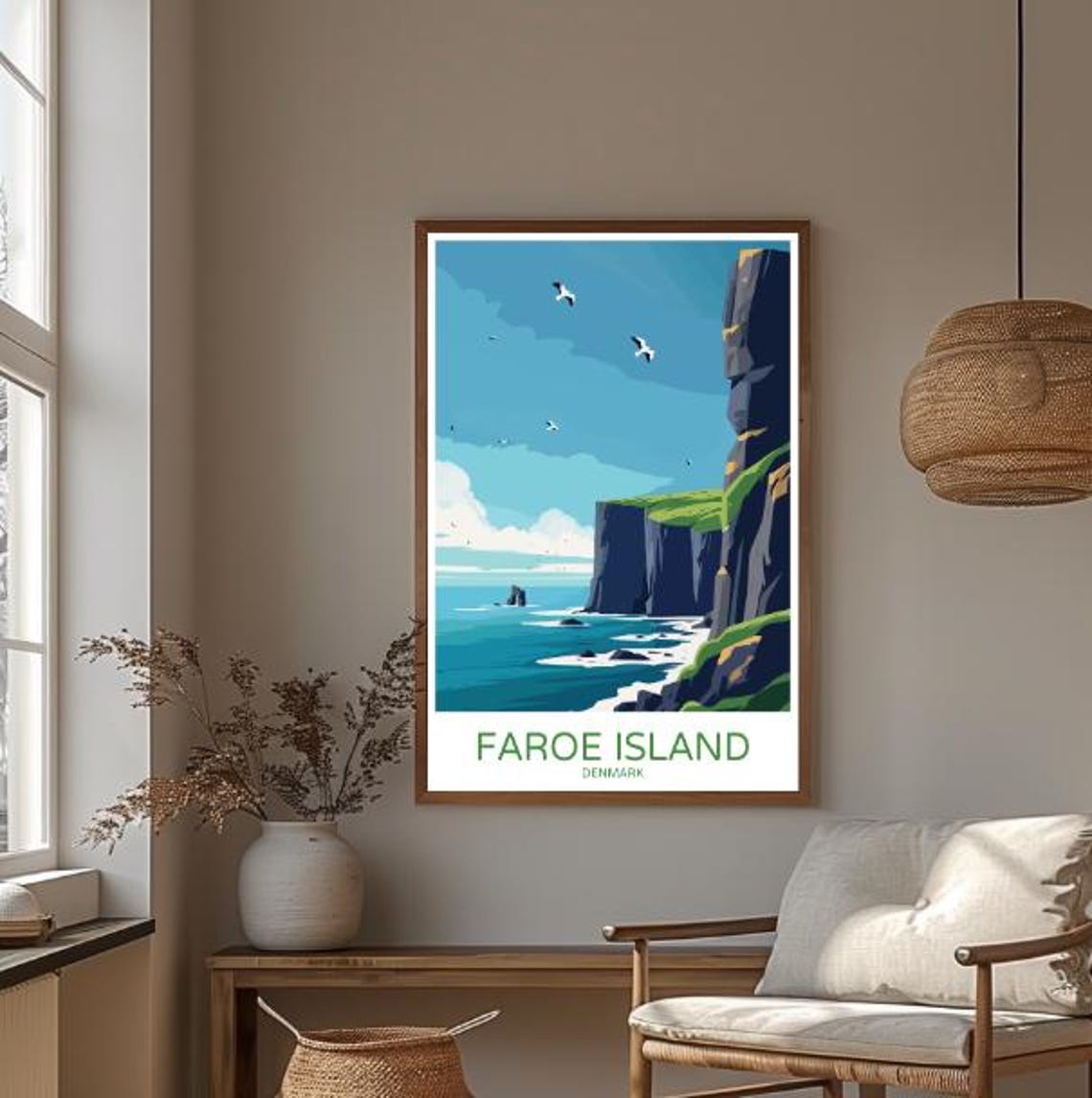 Faroe Island Denmark Sea Cliffs Seabirds Nordic Travel Poster - Image 3