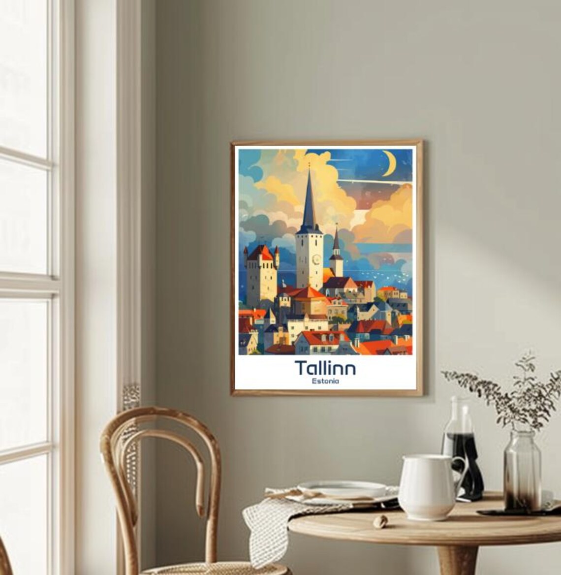 Tallinn Estonia Old Town Spires Dusk Crescent Moon Glow Poster - Image 2