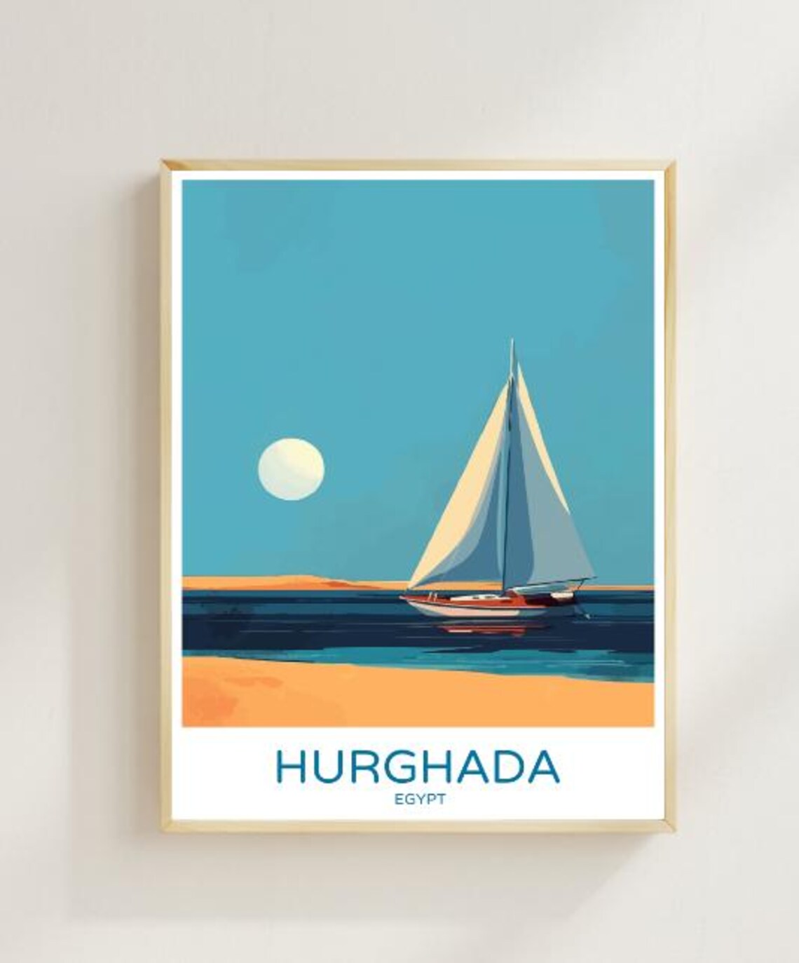 Hurghada Egypt Golden Sun Sailboat Beach Red Sea Travel Poster