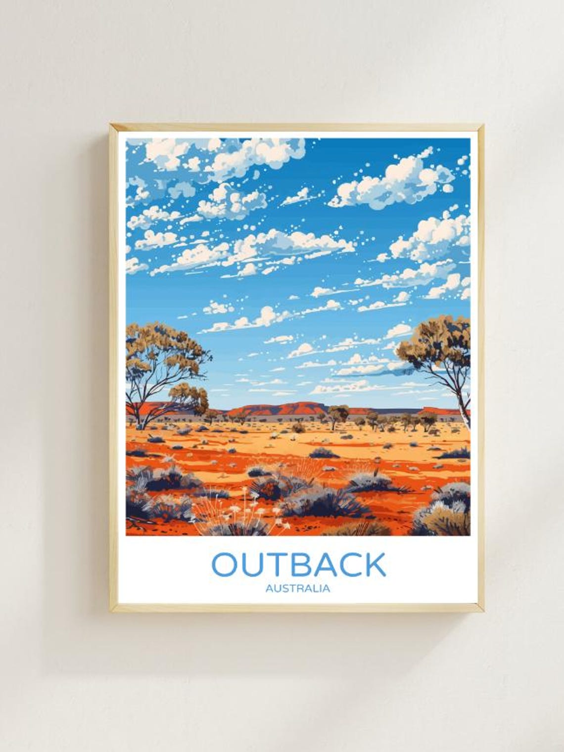 Australia Outback Red Sand Desert with Gum Trees Travel Poster
