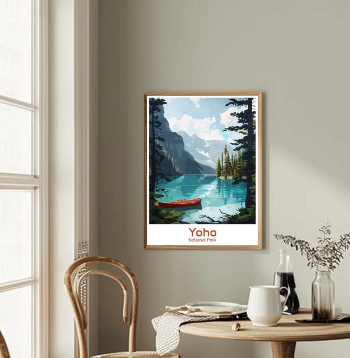 Yoho National Park Turquoise Lake Red Canoe Rocky Mountains Poster - Image 2
