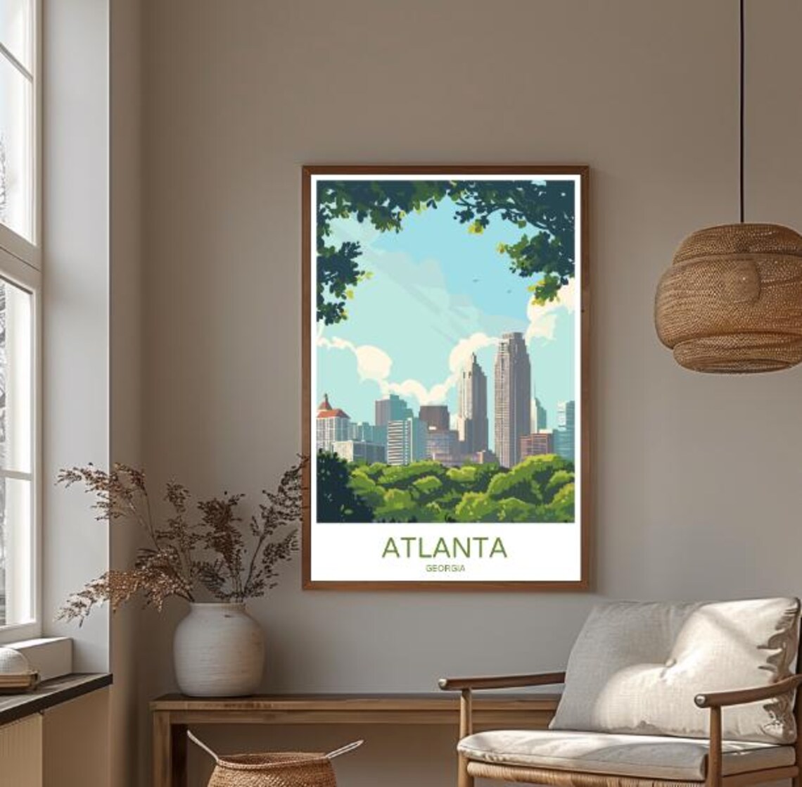 Green Atlanta Georgia Skyline Park Trees Cityscape Travel Poster - Image 3