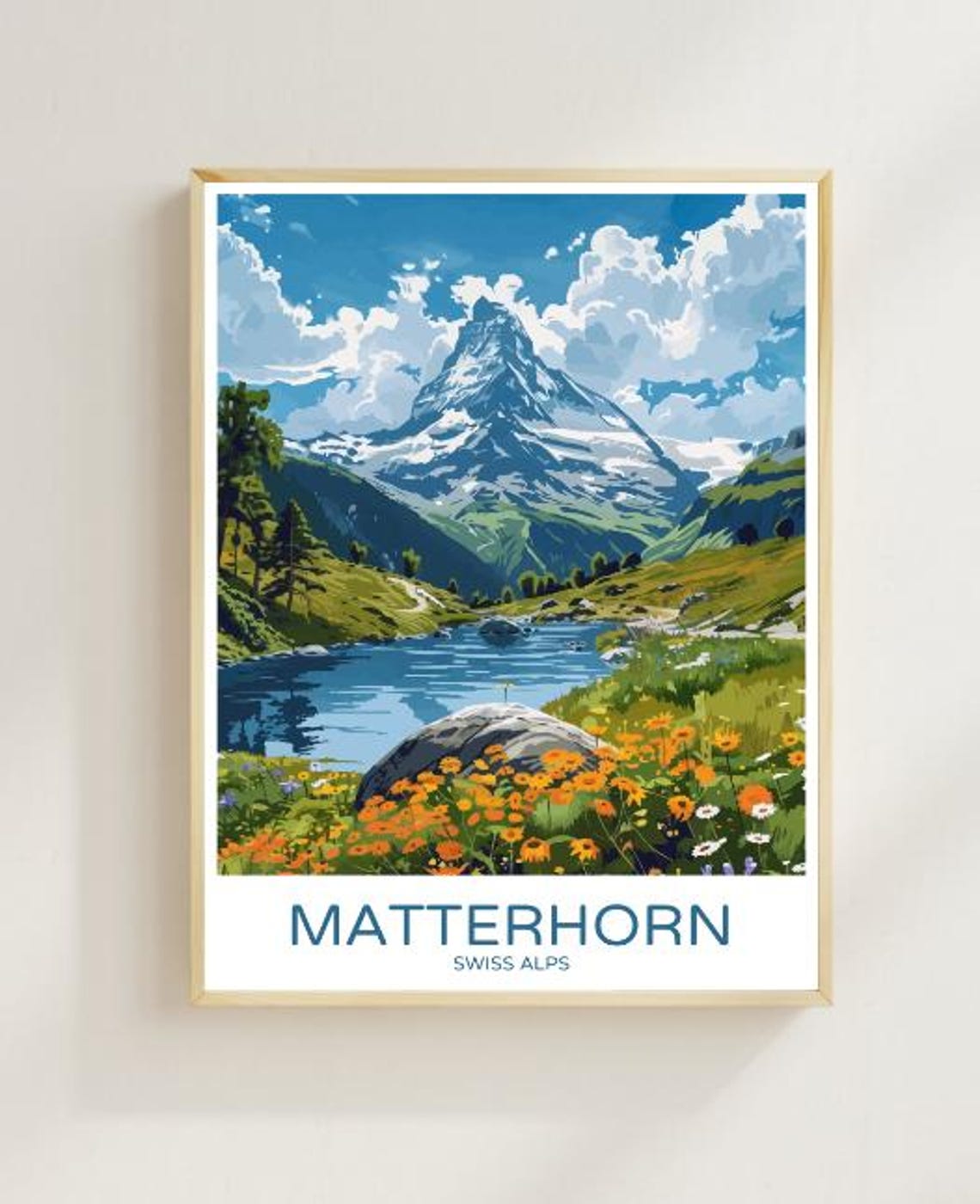 Matterhorn Swiss Alps Wildflower Lake Reflection Iconic Poster