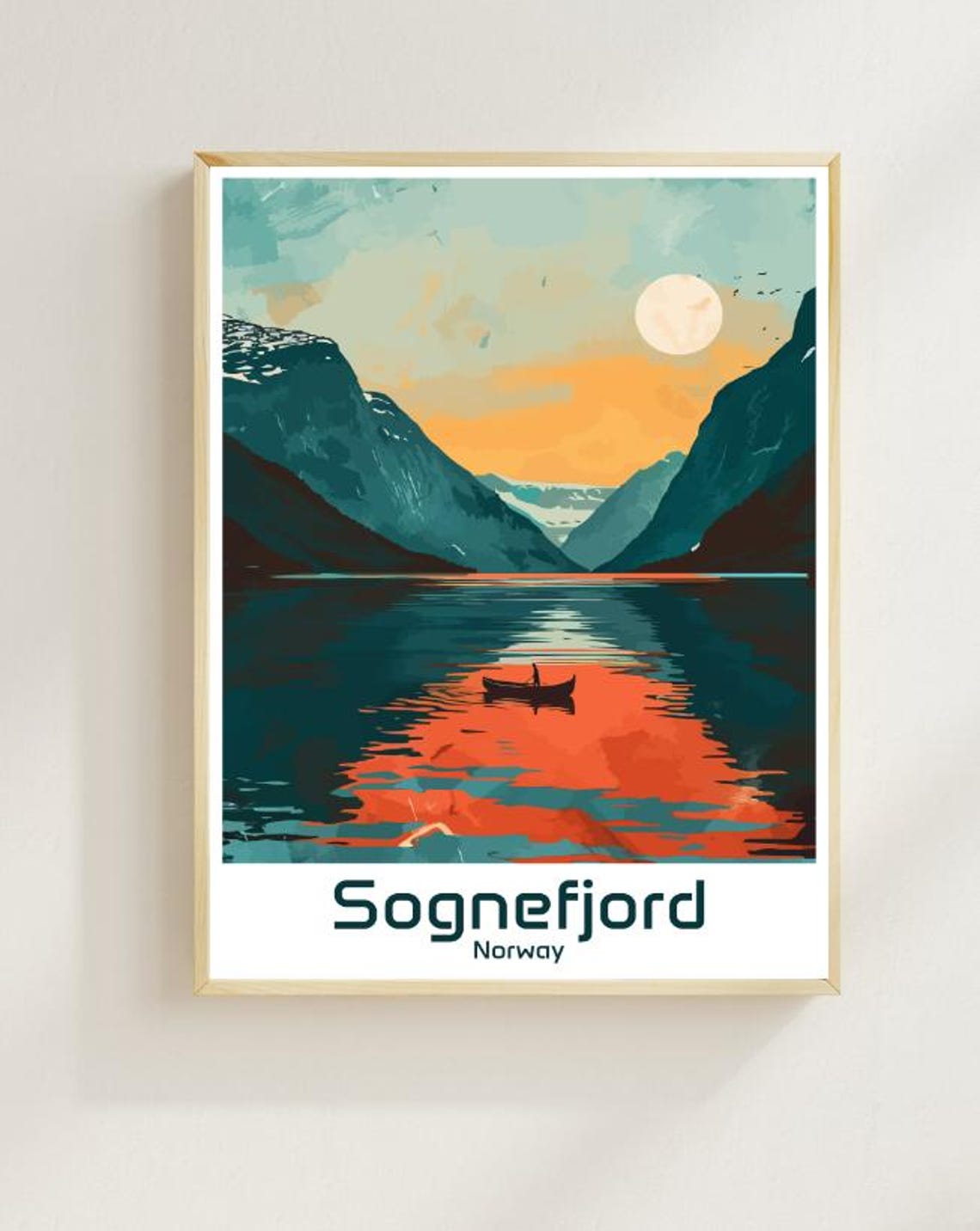 Sognefjord Norway Sunset Canoe Mirror Reflection Calm Poster