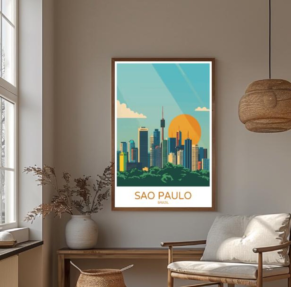 Sao Paulo Brazil City Skyline Golden Sunset Vintage Travel Poster - Image 3