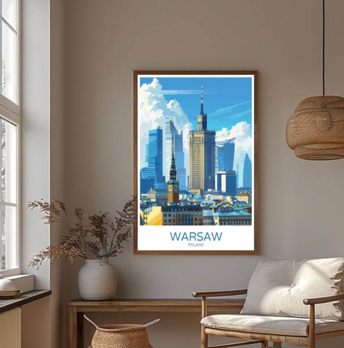 Warsaw Palace of Culture Illustrated Skyline Colorful Travel Poster - Image 3